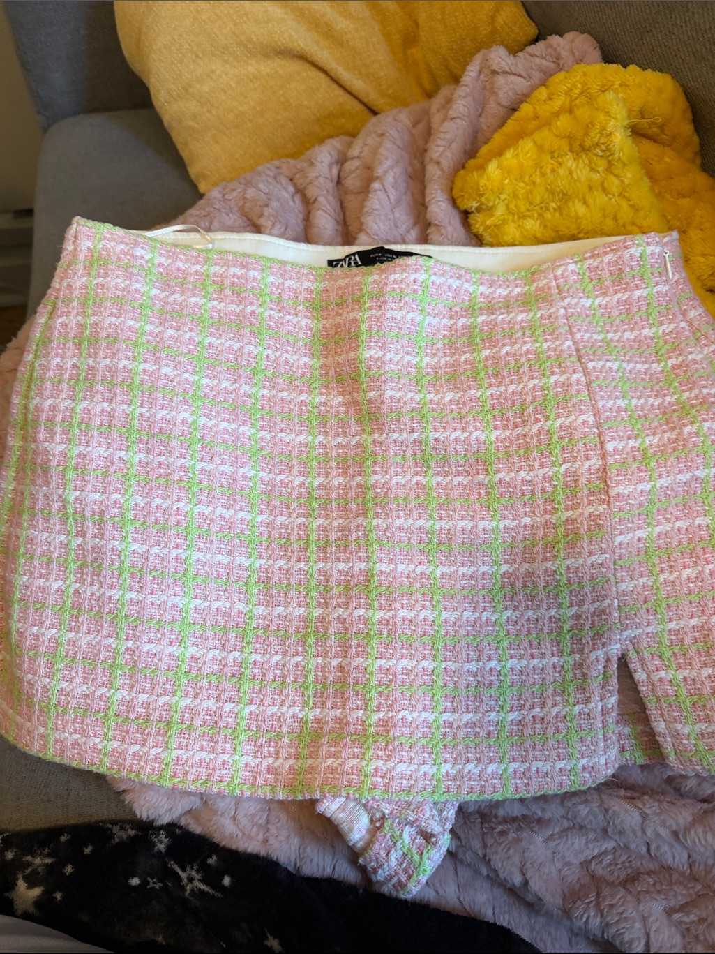 Zara Pink And Green Tweed Skort